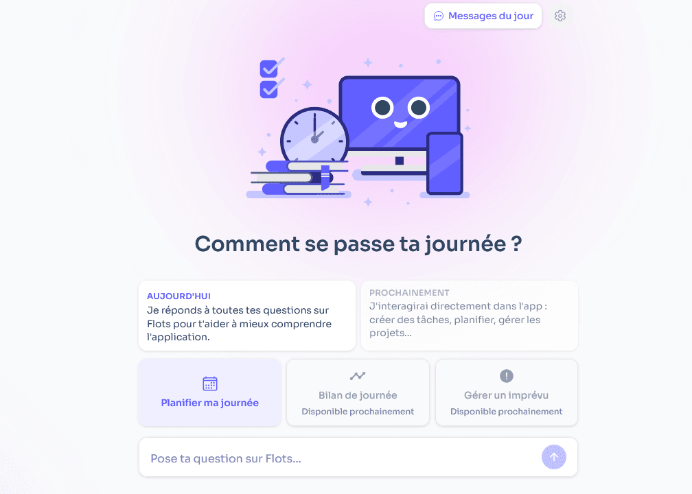Assistant Cap dans Flots aidant à planifier la journée et à garder l'essentiel en vue