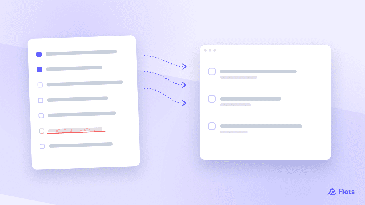Tasks and notes gathered in a single Flots space, digital bullet journal style